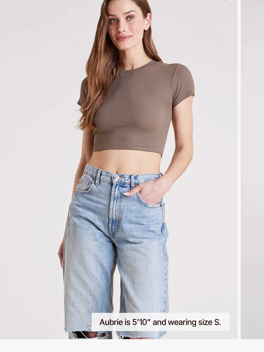 nuuds Taupe Ribbed Short Sleeve Crop Top
